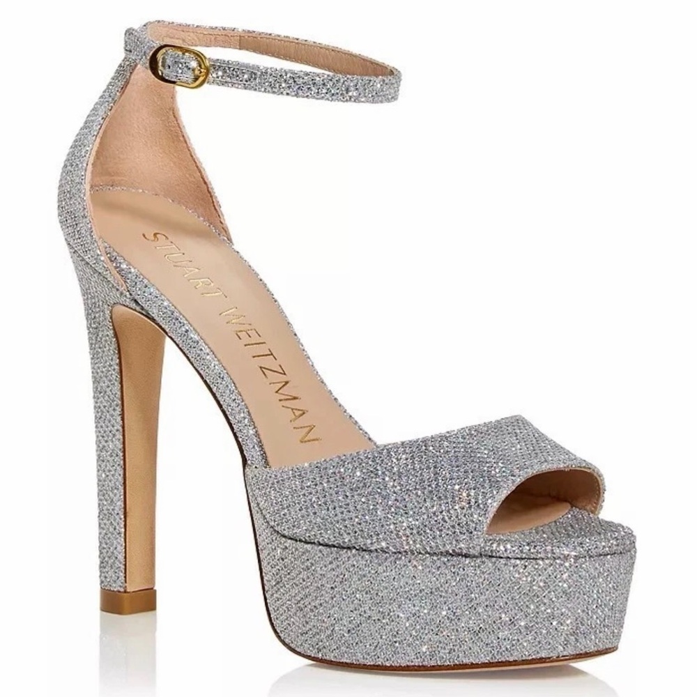 $575 Stuart Weitzman Disco Platform Sandals Silve… - image 1